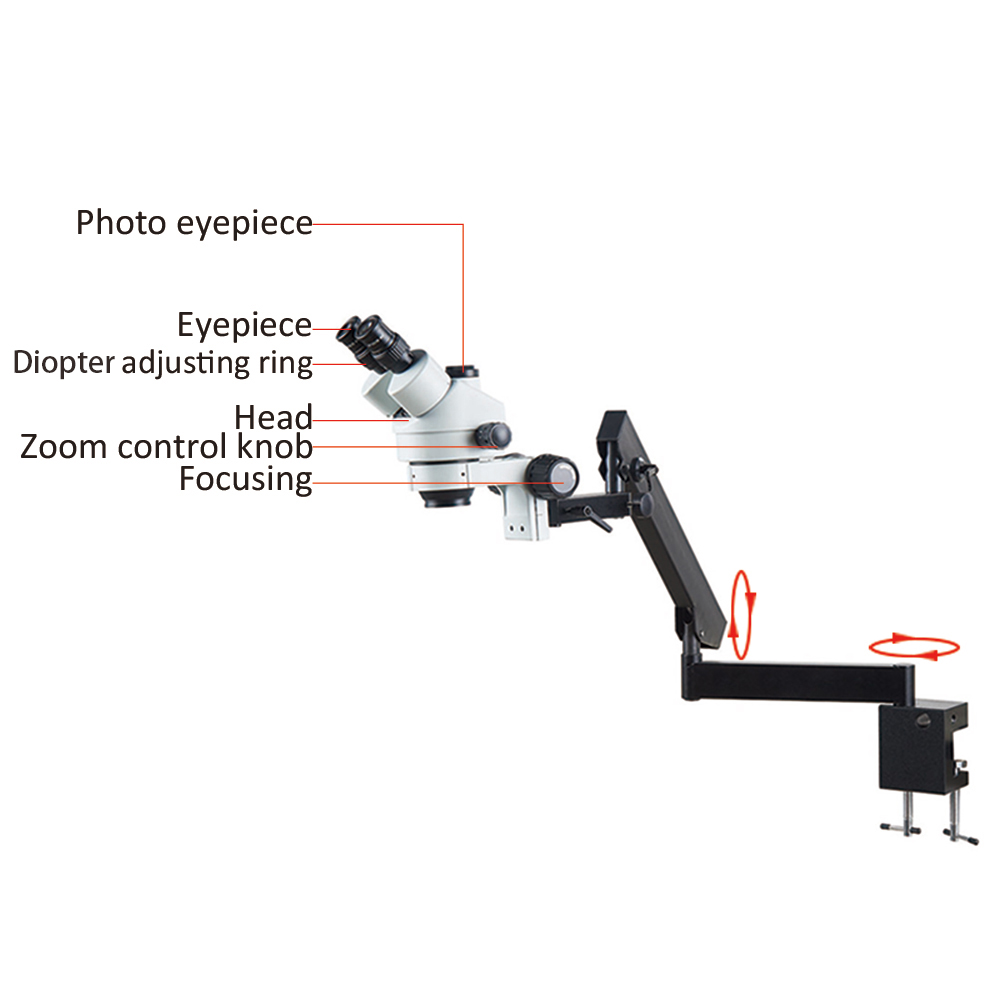 Adjustable Articulated Arm Fol - Trinocular Stereo Microscope 7X-45X 评论和价格